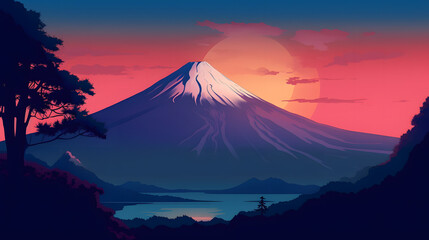 イラスト調の富士山 No.009 | Mount Fuji of Illustration style Generative AI
