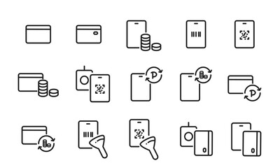 キャッシュレス決済を表したアイコンのセット/電子決済/キャッシュカード/電子マネー/イラスト/ベクター