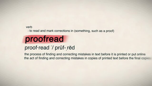 The Word Proofread Red Highlighted in a Dictionary Animation