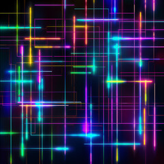 Abstract background with horizontal and vertical neon lines of different colors Generative Ai