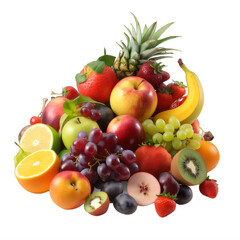 different types of fruit on a table on a transparent background png isolated Generative Ai