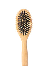 One new wooden hairbrush isolated on white - obrazy, fototapety, plakaty