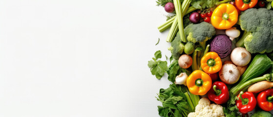Naklejka na ściany i meble Frame of organic food. Fresh raw vegetables on white background