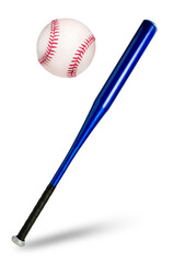 Blue Baseball bat and Baseball ball isolated on a white background With work path.