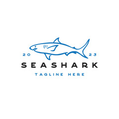 Retro hand drawn shark logo design vector