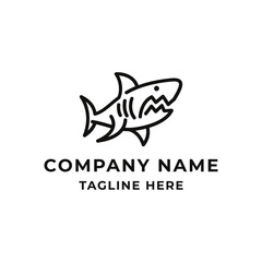 Mono line shark logo design vector