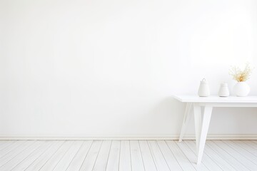Fototapeta na wymiar White dining room empty Scandinavian clean bright comfy wooden decor design Generative AI