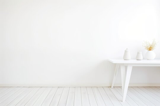 White dining room empty Scandinavian clean bright comfy wooden decor design Generative AI