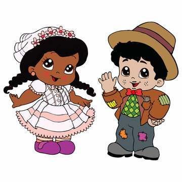 Casal caipira vetor festa junina fofo enfeite decora&ccedil;&atilde;o