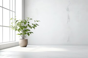 White decor with a minimalistic background. Mockup for a poster showing a white wall and a concrete floor. Generative AI