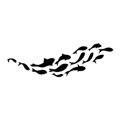 school of black silhouette fish. Silhouette vector illustration.