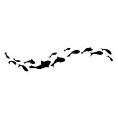 school of black silhouette fish. Silhouette vector illustration.