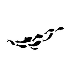 school of black silhouette fish. Silhouette vector illustration.