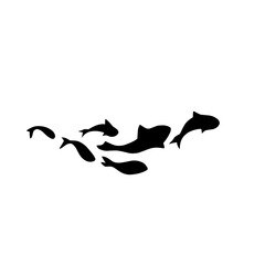 school of black silhouette fish. Silhouette vector illustration.