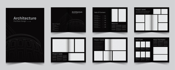 Architecture and interior portfolio layout design, a4 standard size print ready brochure template. Architecture portfolio design, a4 size brochure design for interior