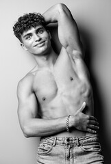 Fototapeta premium man strong person bodybuilding sport strength beauty naked bodybuilder body white stylish