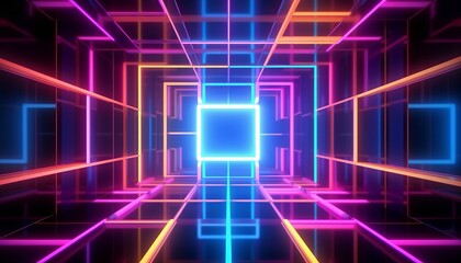Fototapeta premium 3d render, abstract neon geometric background. Generative ai