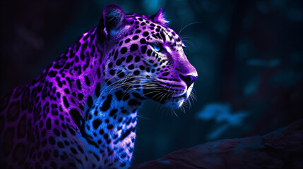 Fototapeta na wymiar A close up of a neon purple and black leopard Generative Ai