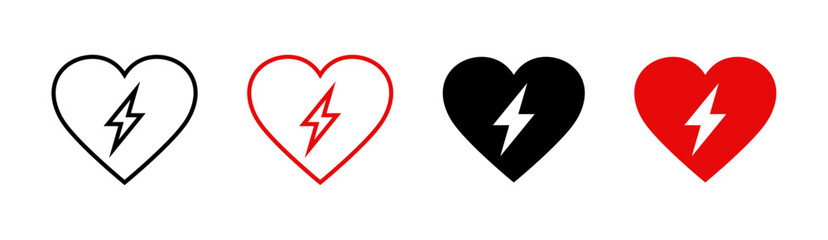 Heart with lightning icon set