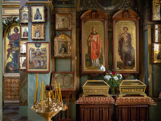 icons on the alter of orthodox church in lviv old city - obrazy, fototapety, plakaty