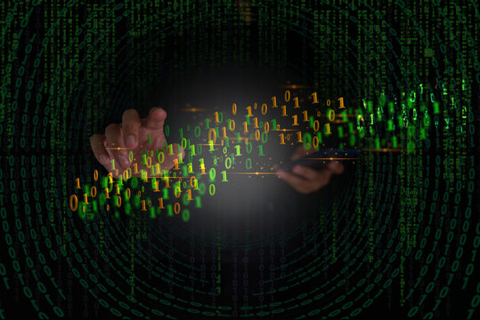 Zero One background in the hands of developers is a global representation of binaries, networks, and coding of programming fundamentals concepts..