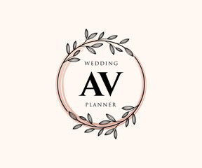AV Initials letter Wedding monogram logos collection, hand drawn modern minimalistic and floral templates for Invitation cards, Save the Date, elegant identity for restaurant, boutique, cafe in vector - obrazy, fototapety, plakaty