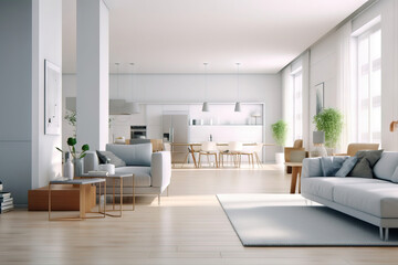 Fototapeta na wymiar modern bright open concept living room