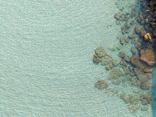 Aerial drone view of beautiful beach with turquoise sea water of Gulf of Thailand. Kood island, Thailand.