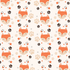 Seamless pattern with cute foxes and stars. Vector illustration
