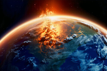 close up of earth on fire,global warming concept