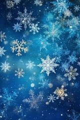 Fototapeta na wymiar Blue snowflake winter snow background pattern, graphic resource for christmas and winter holiday, generative ai 