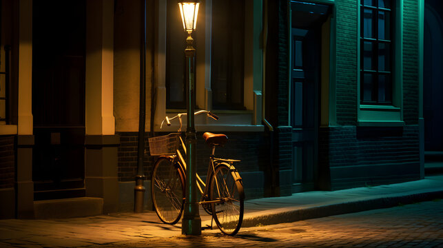 Bike at night. Generative AI. © Eduardo