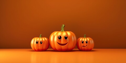 Cute halloween pumpkin with orange background made with Generative AI