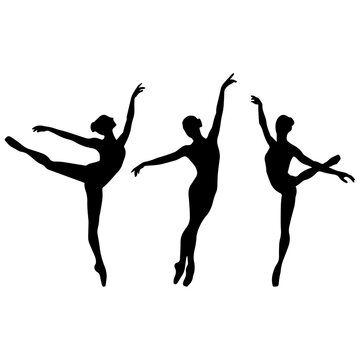 Vector illustration. Silhouette of a woman ballerina on stage. Ballet. Big set of girls.
