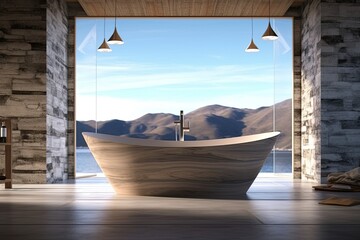 a bathtub in a contemporary shower Generative AI