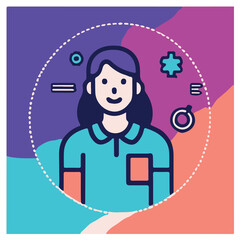 Isolated man and woman cartoon design, flat icon head avatar, Positive face businesswoman upper body icon vector illustration, person Illustration Isolated,  Modern Line Icon,  Cute Young Character 