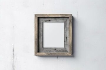 Obraz na płótnie Canvas Wooden frame on a white wall with a gray blank background. Conceptual mockup Generative AI