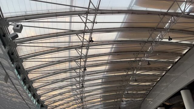 Skylight glass roof in a shopping mall. Bottom up view