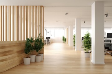 View of the office space's wooden barrier. mockup Generative AI
