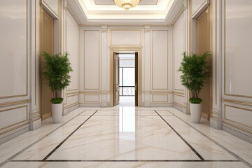 Room is empty. marble flooring and walls designing the background's interior Generative AI