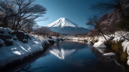 冬の雄大なる富士山 No.009 |  The Majestic Beauty of Mount Fuji in Winter Generative AI