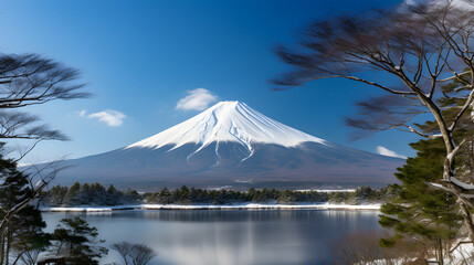 Fototapeta na wymiar 冬の雄大なる富士山 No.013 | The Majestic Beauty of Mount Fuji in Winter Generative AI
