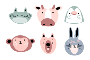 Wildlife animals head . Flat design . Retro style . Vector illustration .