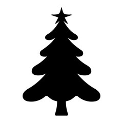 Black silhouette of Christmas tree. Fir tree black icon isolated on white background.