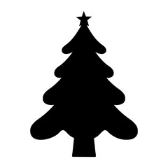 Black silhouette of Christmas tree. Fir tree black icon isolated on white background.