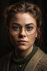Fototapeta na wymiar Detailed close-up portrait of a young woman with glasses. Photorealistic illustration generative AI.