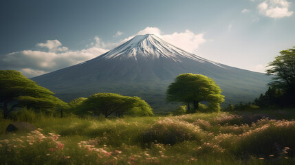 Obraz premium 夏の富士山の美しさを描写する No.006 | Describing the Beauty of Mount Fuji in Summer Generative AI
