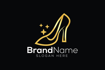 Fototapeta premium Golden ladies shoe logo design template