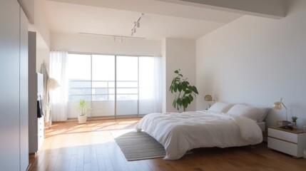 Fototapeta premium white modern light luxury style bedroom warm big bed master bedroom background