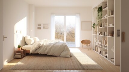 white modern light luxury style bedroom warm big bed master bedroom background